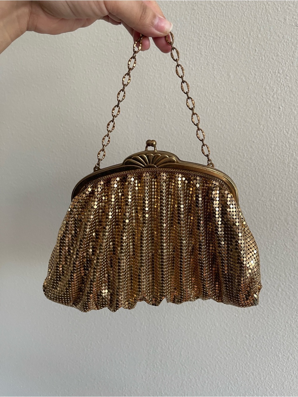 Whiting & Davis Gold Sequined Chain-Handle Evening Clutch